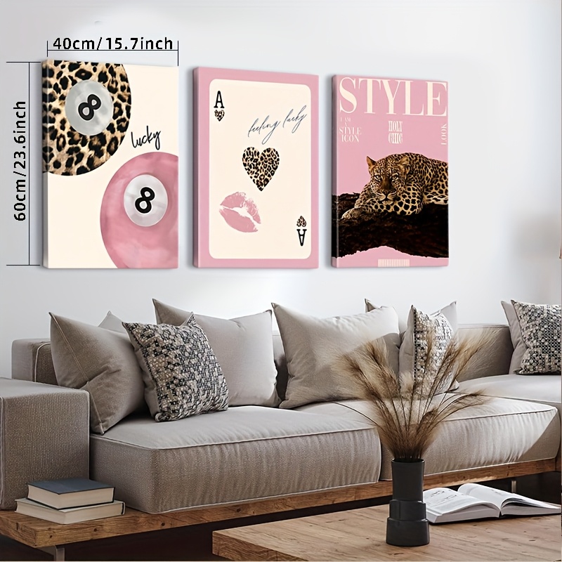 3pcs Leopard Cheetah Canvas Wa - Home Office Image ulasan dan harga