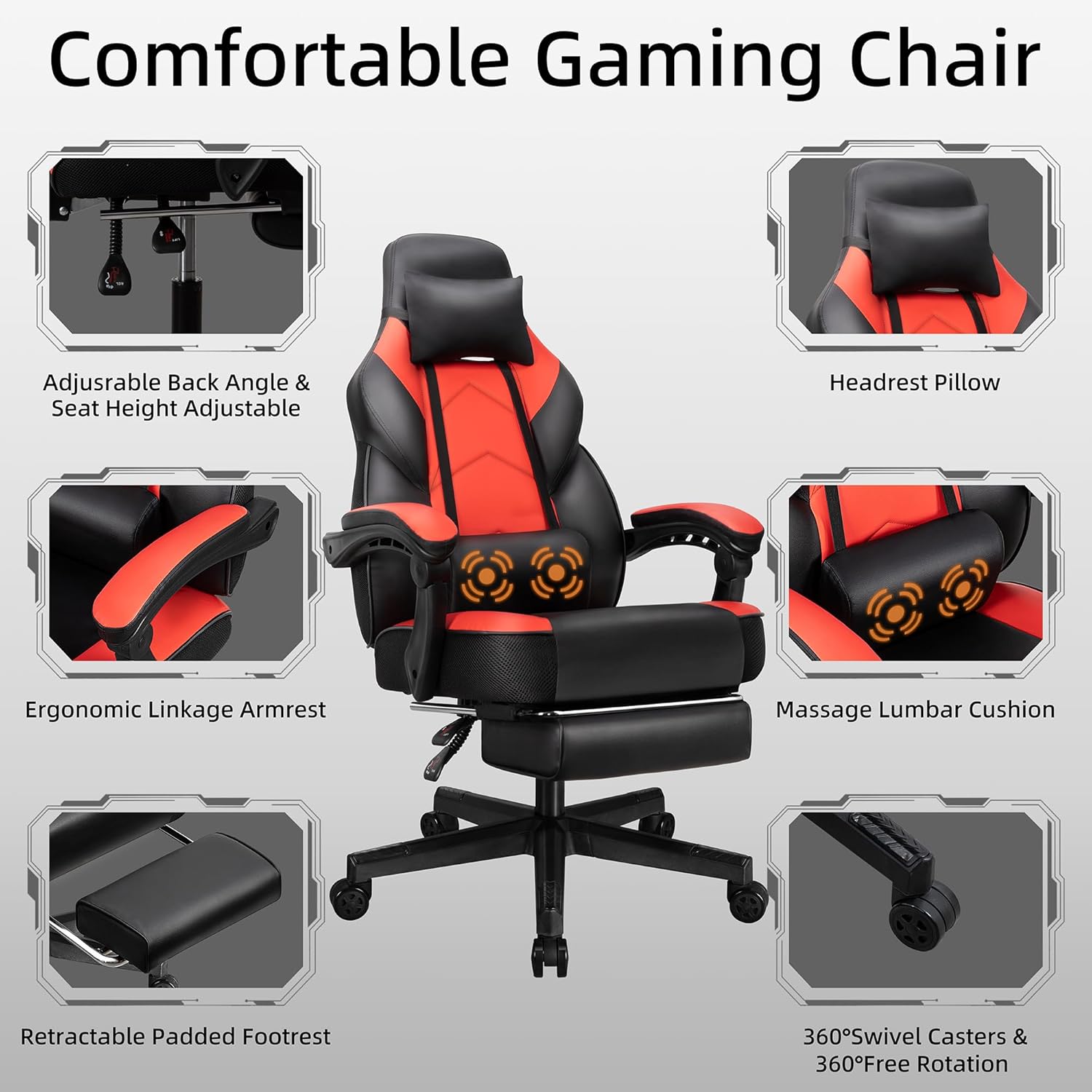 Gaming Chair with Footrest, Ma - Home Office Image ulasan dan harga