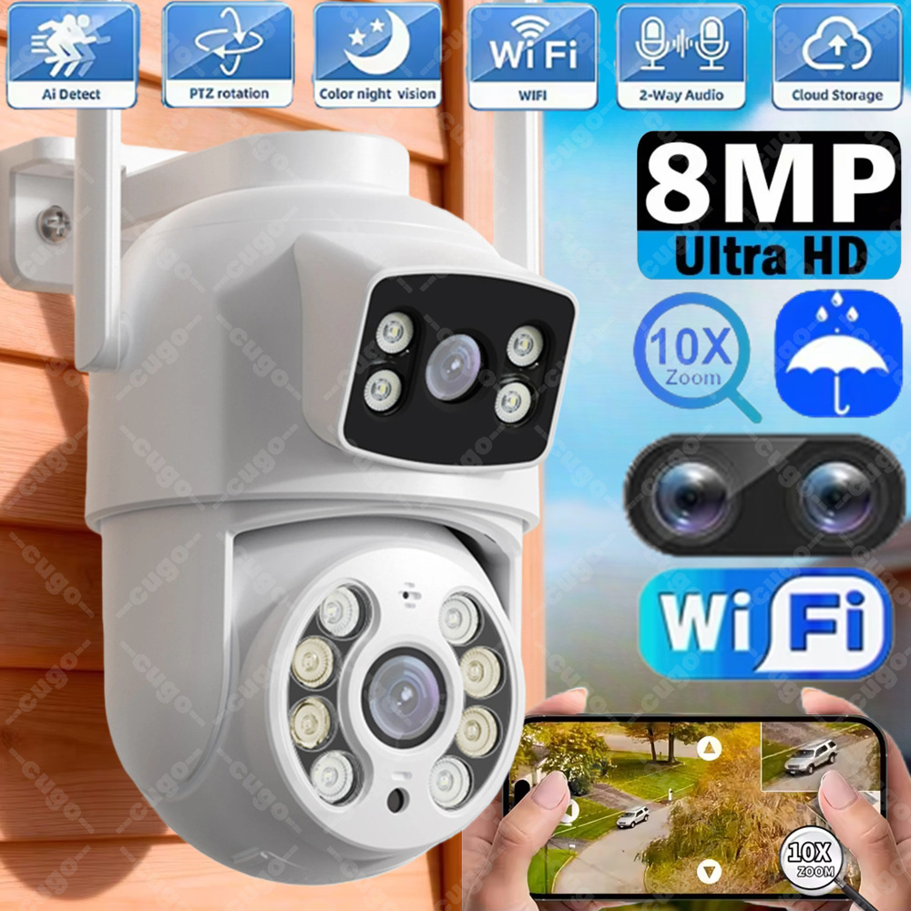 8MP Dual Lens Wifi Camera PTZ  - Home Office Email ulasan dan harga