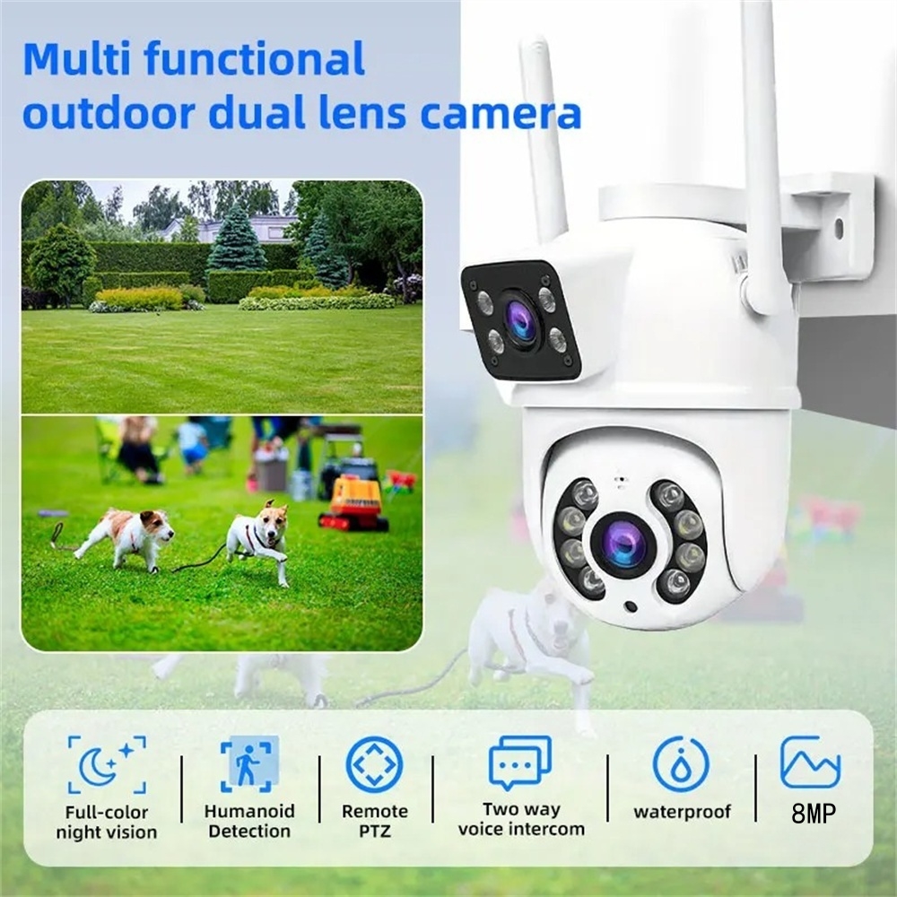 8MP Dual Lens Wifi Camera PTZ  - Home Office Email ulasan dan harga