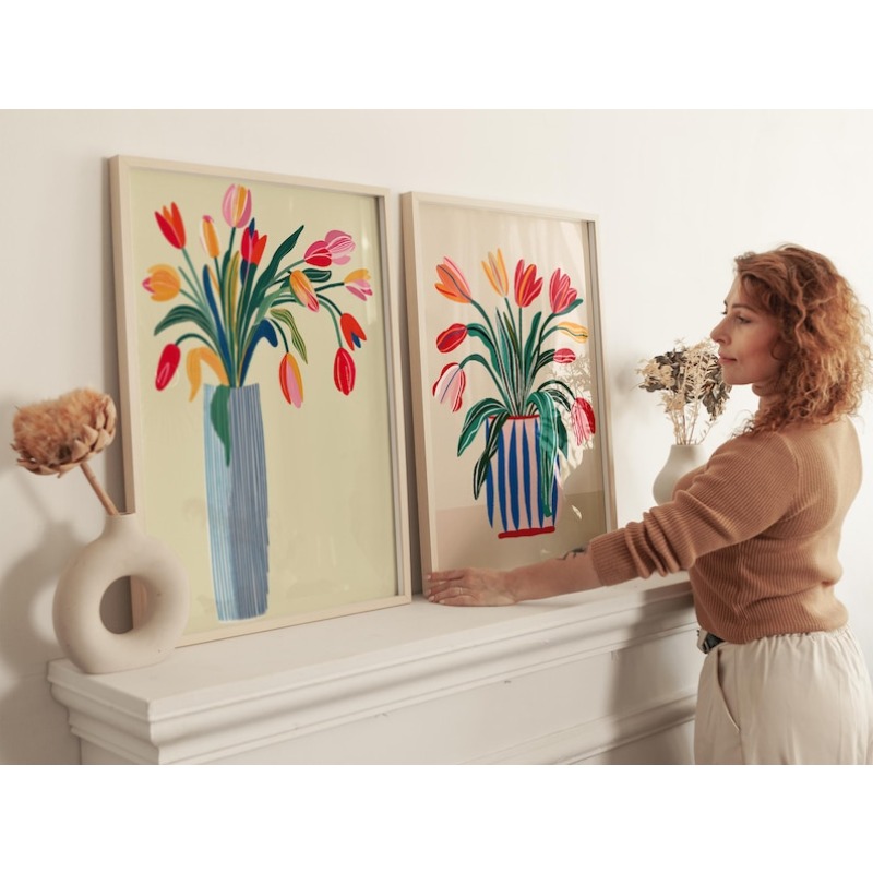 2pcs Tulip Flowers Canvas Wall - Home Office Image ulasan dan harga